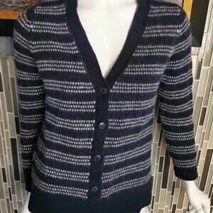 LL Bean Sweater M Reg LL Bean Woman Striped Knit Button Cardigan 100% Wool 0123